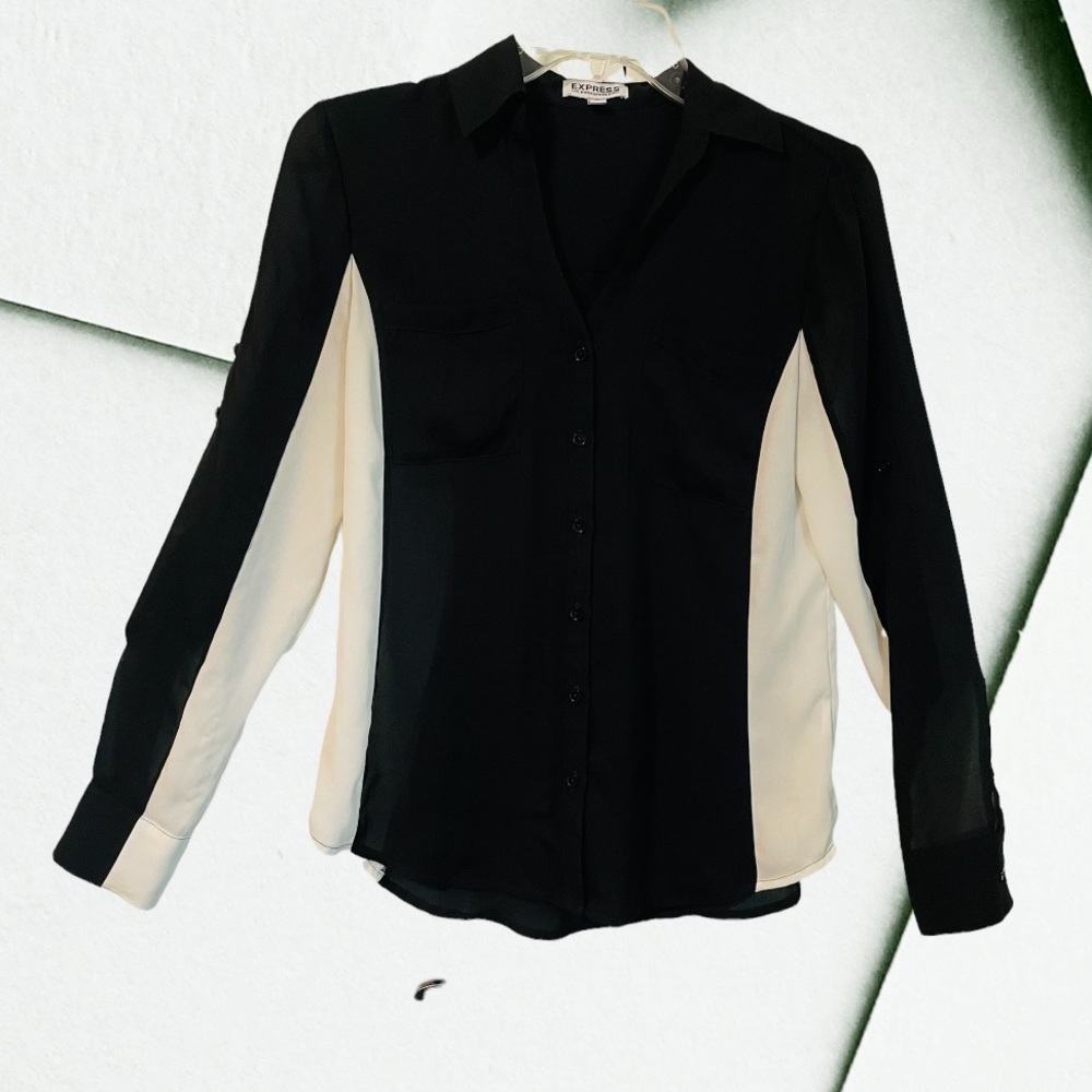 Express Black and White Button Down Blouse